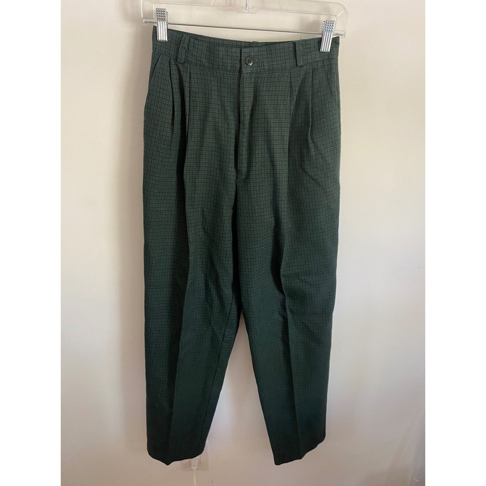 Hillard & Hanson‎ Womens Green Plaid Pleated High Waist Tapered Pants Size 6 USA